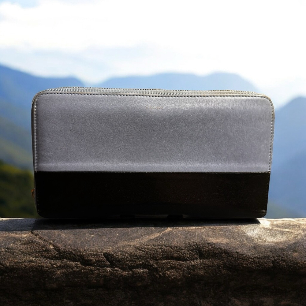 Celine Light Blue and Black Leather Colorblock Long Zip Wallet